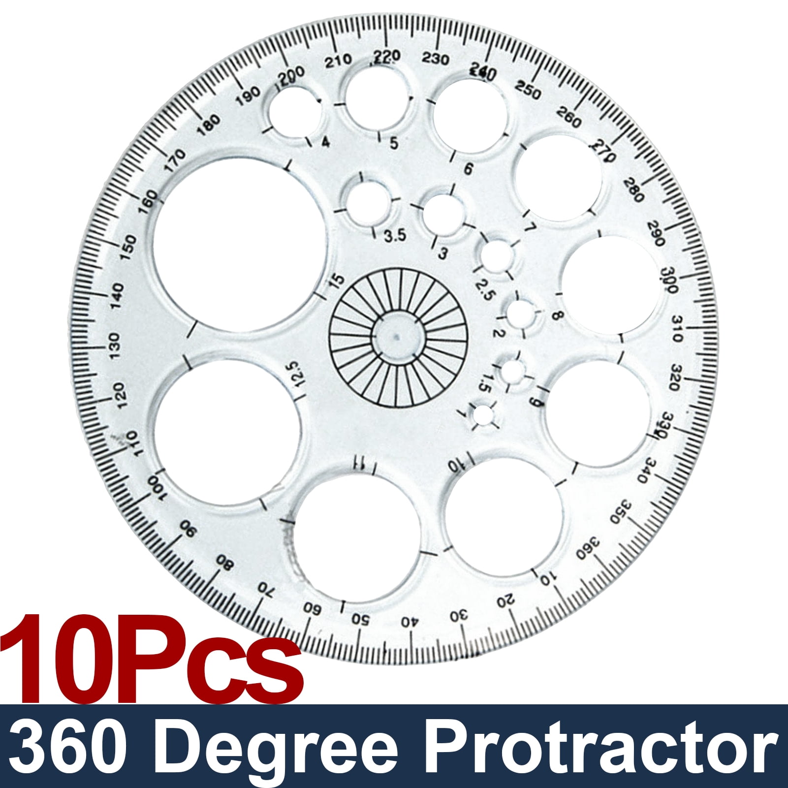 360 Degree Protractor Circle Ruler, 10 pieces Clear Plastic Protractor