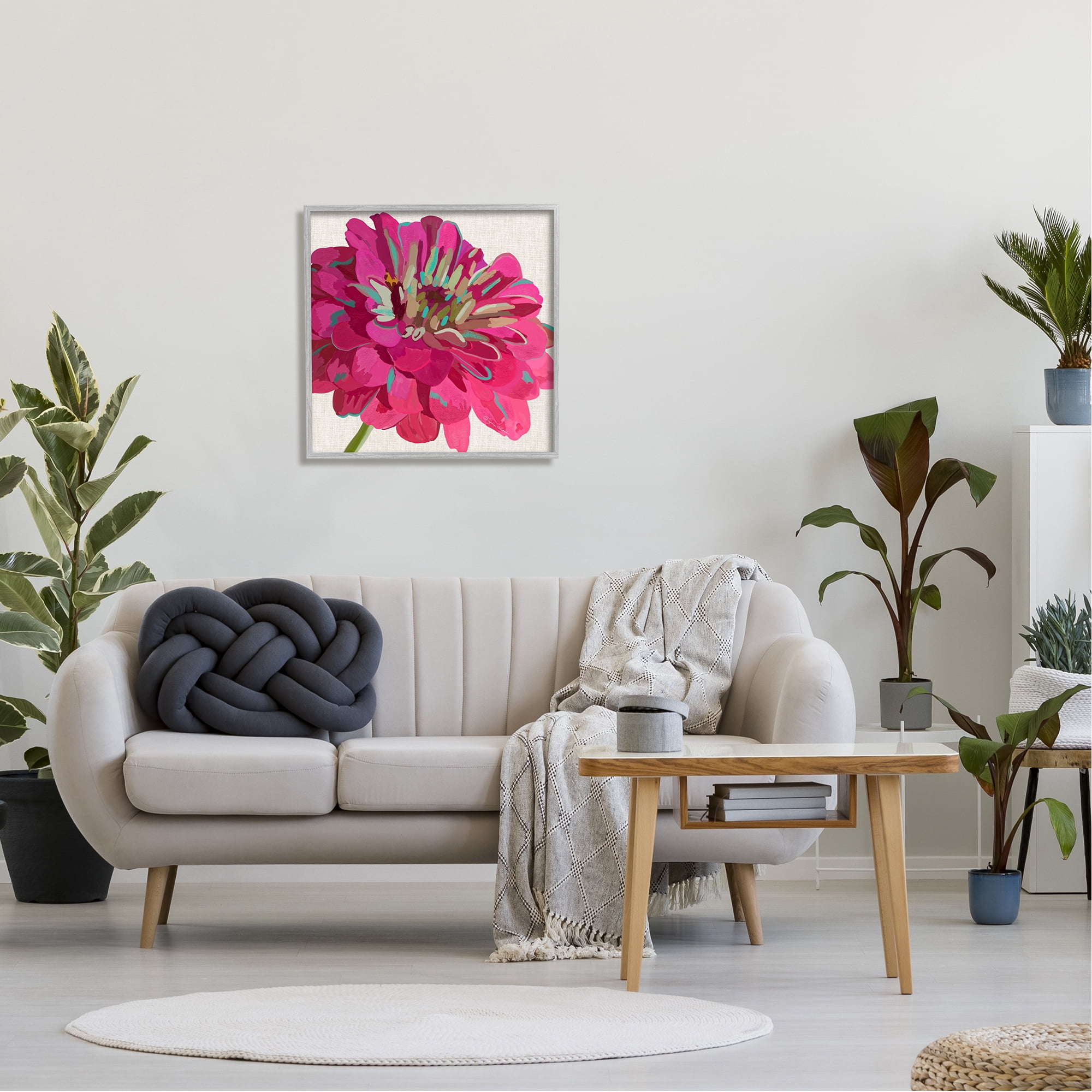 Stupell Industries Vivid Pink Dahlia Flower Bloom Botanical & Floral Painting Gray Framed Art Print Wall Art
