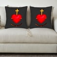 thumbnail image 3 of Set of 2 18x18in Throw Pillow Covers - Radiant Red Heart with Golden Cross Design Fiery Glow Perfect for Couch Bed or Car, 3 of 8