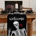 thumbnail image 2 of Halloween Welcome Table Runners Funny Rock And Roll Skeleton Skull Non-Slip Rectangle Party Table Decorations Dresser Scarf for Kitchen ,Home ,Dining Table ,Outdoor,Extra Long 13X120 Inches,Black, 2 of 8