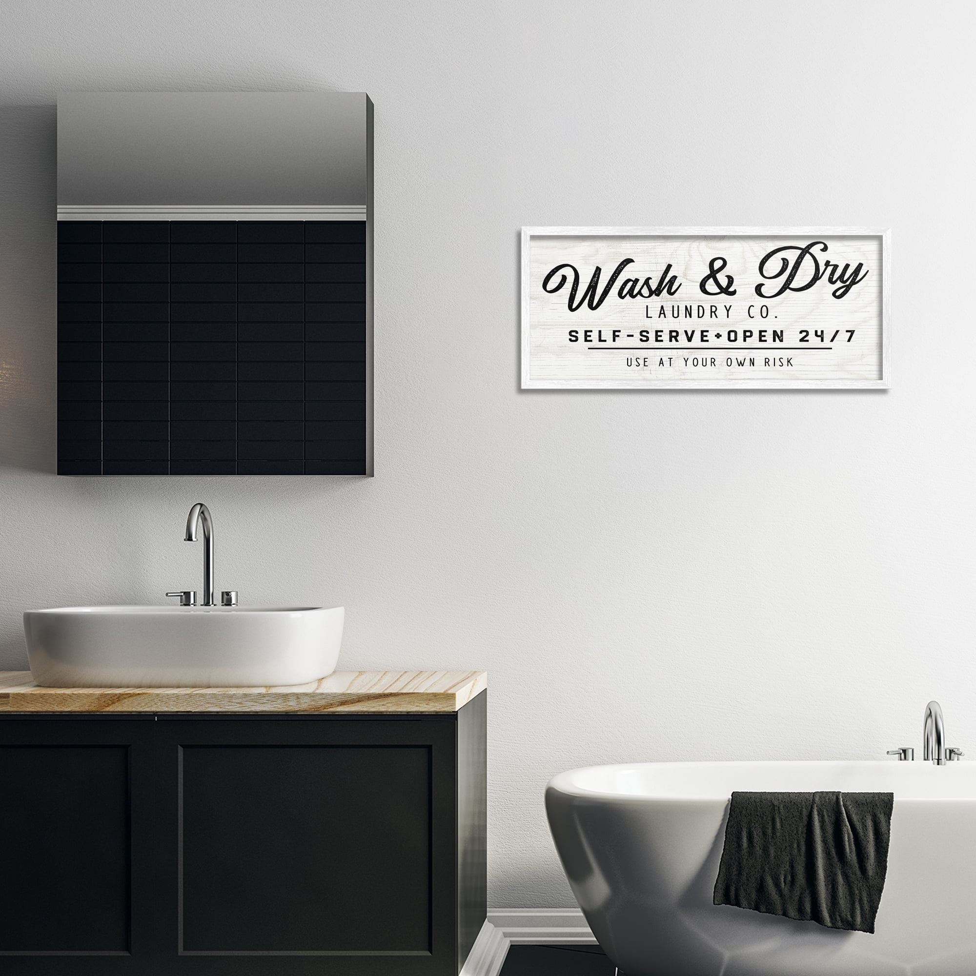 Stupell Industries Self Service Laundry Typography Painting White Framed Art Print Wall Art, 30 x 13