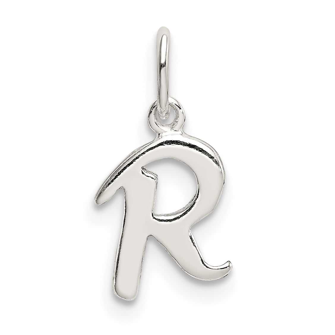 925 Sterling Silver Diamond-cut Initial Letter R Square Polished Charm Pendant 