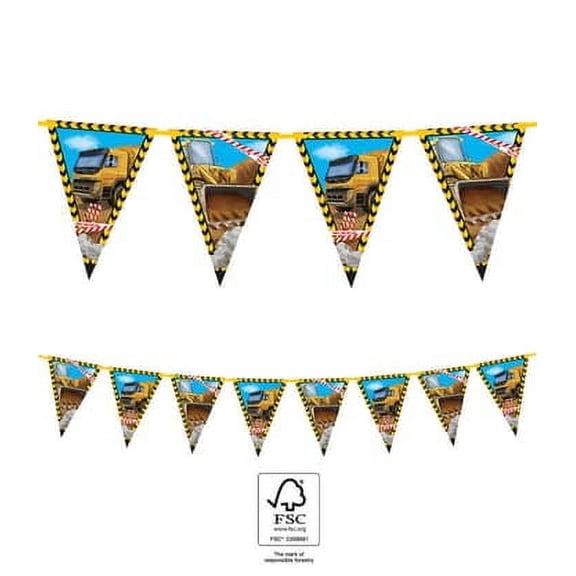 Procos Construction Machines Party Paper Triangle Flag Banner (9 flags) - FSC Certified