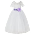 thumbnail image 2 of Ekidsbridal Girl Pageant Flower Girl Dress - Ivory Illusion Lace Short Sleeve LG2T-A (Size: 2-12), 2 of 3