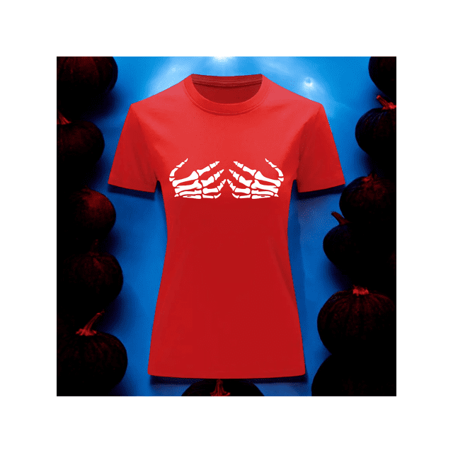 Playera Blusa Con Manos De Esqueleto Halloween Dia De Muertos Color Rojo Talla Chica Marca Emil SaEs