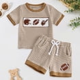 thumbnail image 2 of Splozh Summer Baby Boy Clothes Toddler Boy Clothes Baby Summer Outfits Short Sleeve Striped Tops and Shorts Set Brown,3-4 Years, 2 of 8