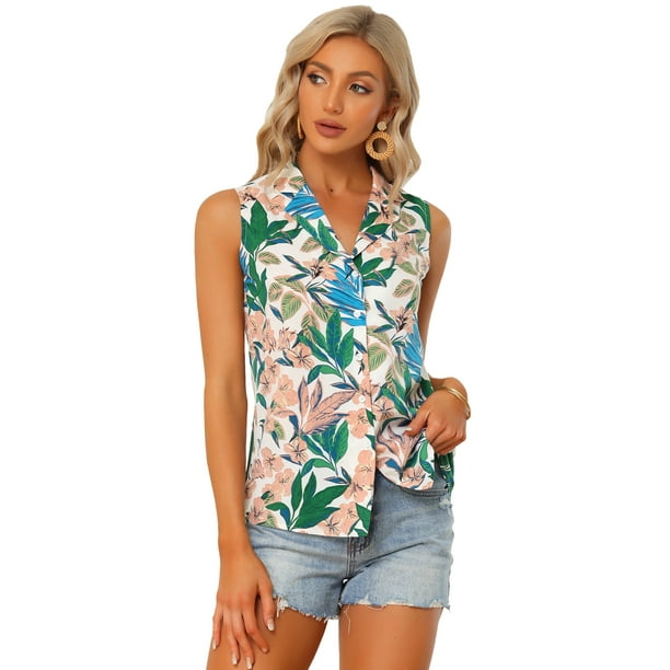 Camisa hawaiana para mujer Allegra K Blusa de playa con botones