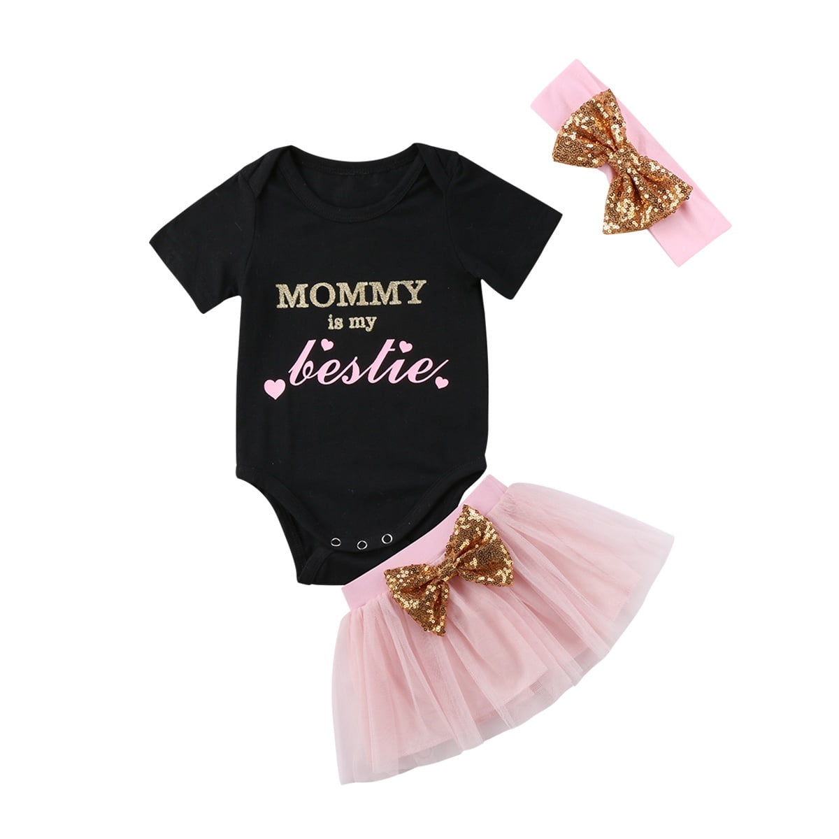 Wangscanis 0 18 Months Infant Baby Girl Clothes Romper Jumpsuit Tutu Skirt Headband Outfits Set Black