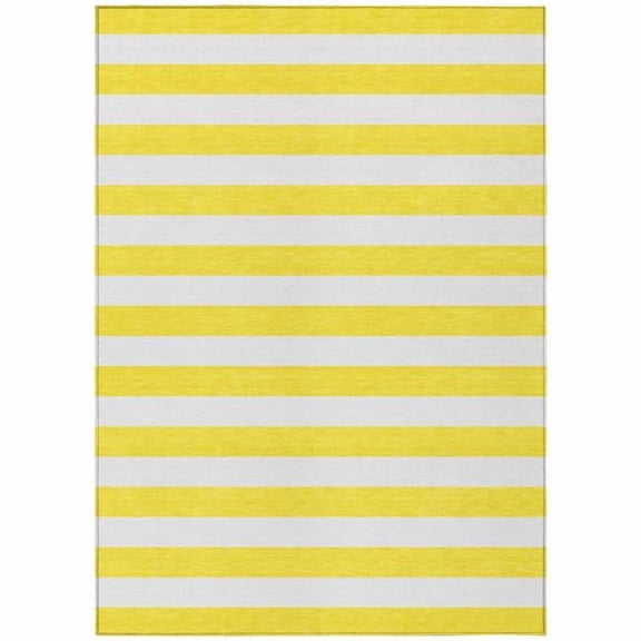 HomeRoots 560973 5 x 8 ft. Yellow & White Striped Washable Non Skid Indoor Outdoor Rectangle Machine Woven Area Rug