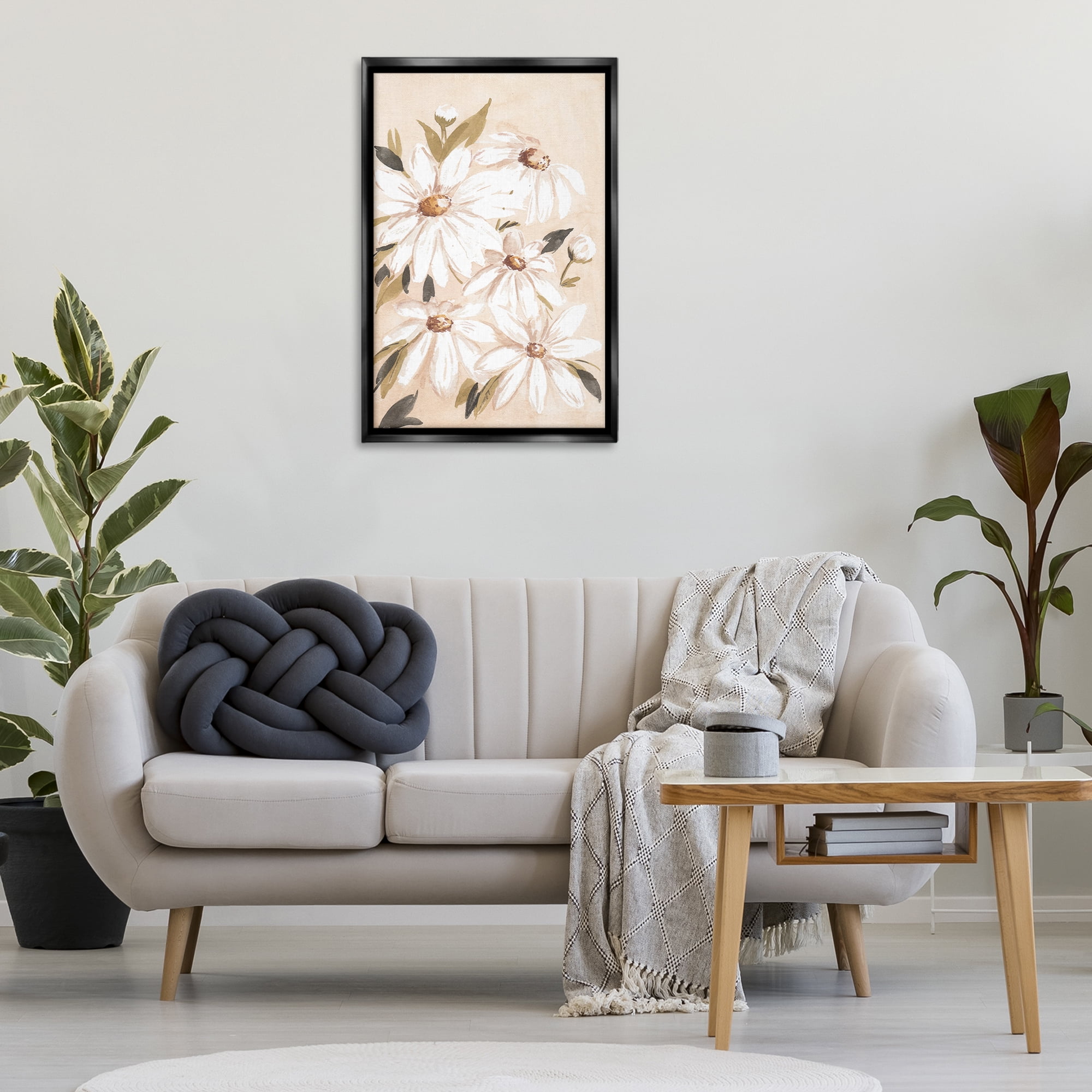 Stupell Industries Soft Muted Daisies Botanical & Floral Painting Black Floater Framed Art Print Wall Art, 21 x 31