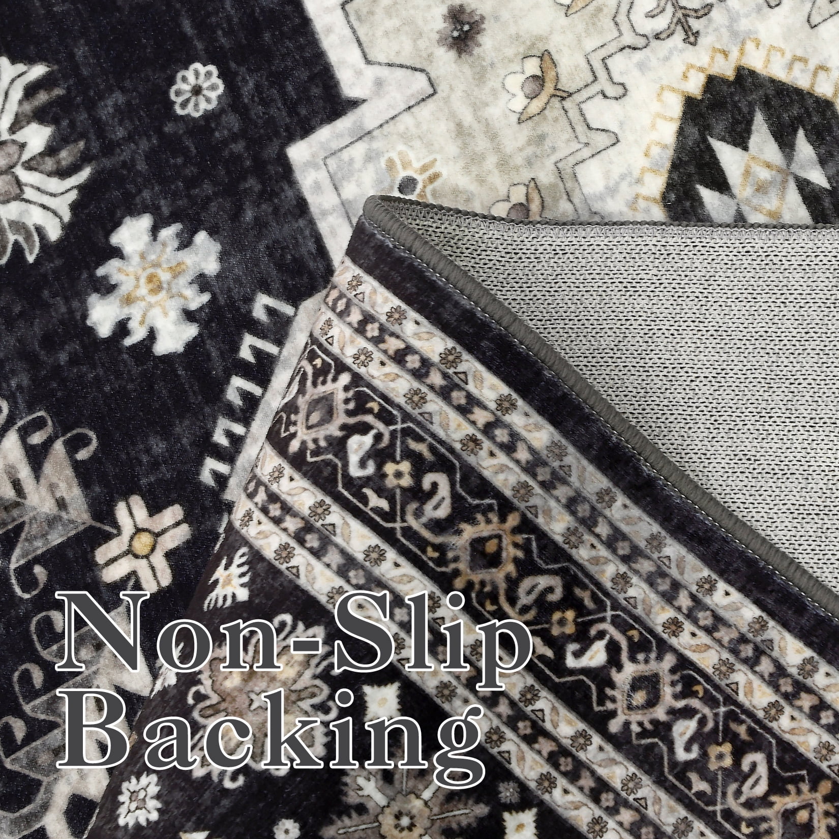 Hasoo 2' x 6' Hallway Runner Soft Persian Traditional Indoor Rug for Entryway Washable Anti Slip Carpet, Black