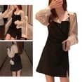 thumbnail image 1 of Vestido 2 en 1 de manga larga para mujer, vestido elegante a la moda con dobladillo dividido y cintura recogida para fiesta navideña, 1 of 8