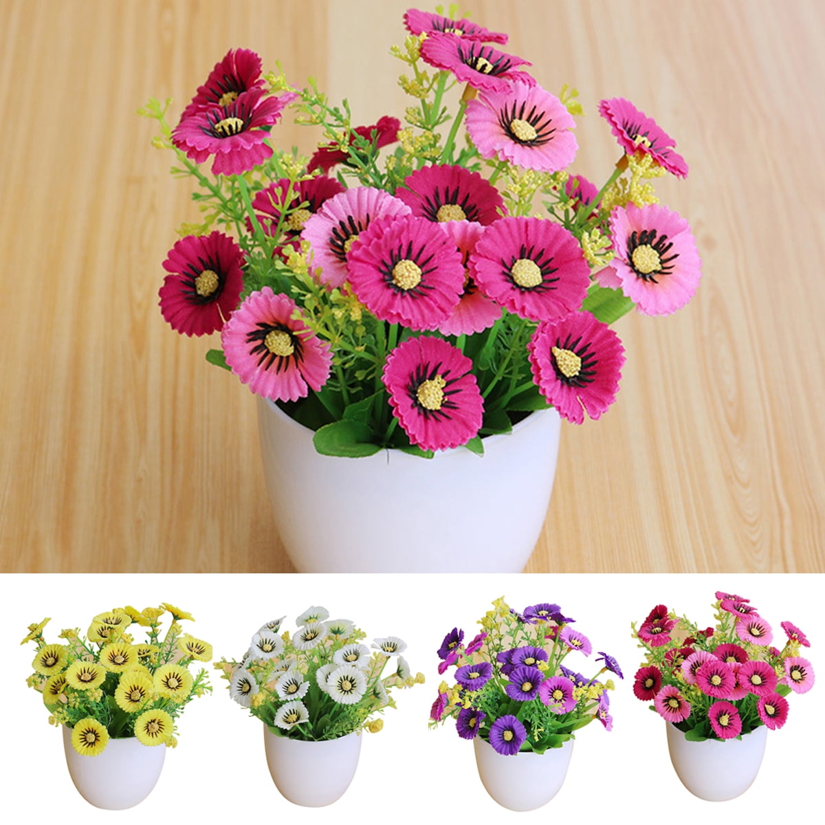 Travelwant Artificial Flowers Mini Fake Potted Silk Flowers for Home Decor Wedding Office