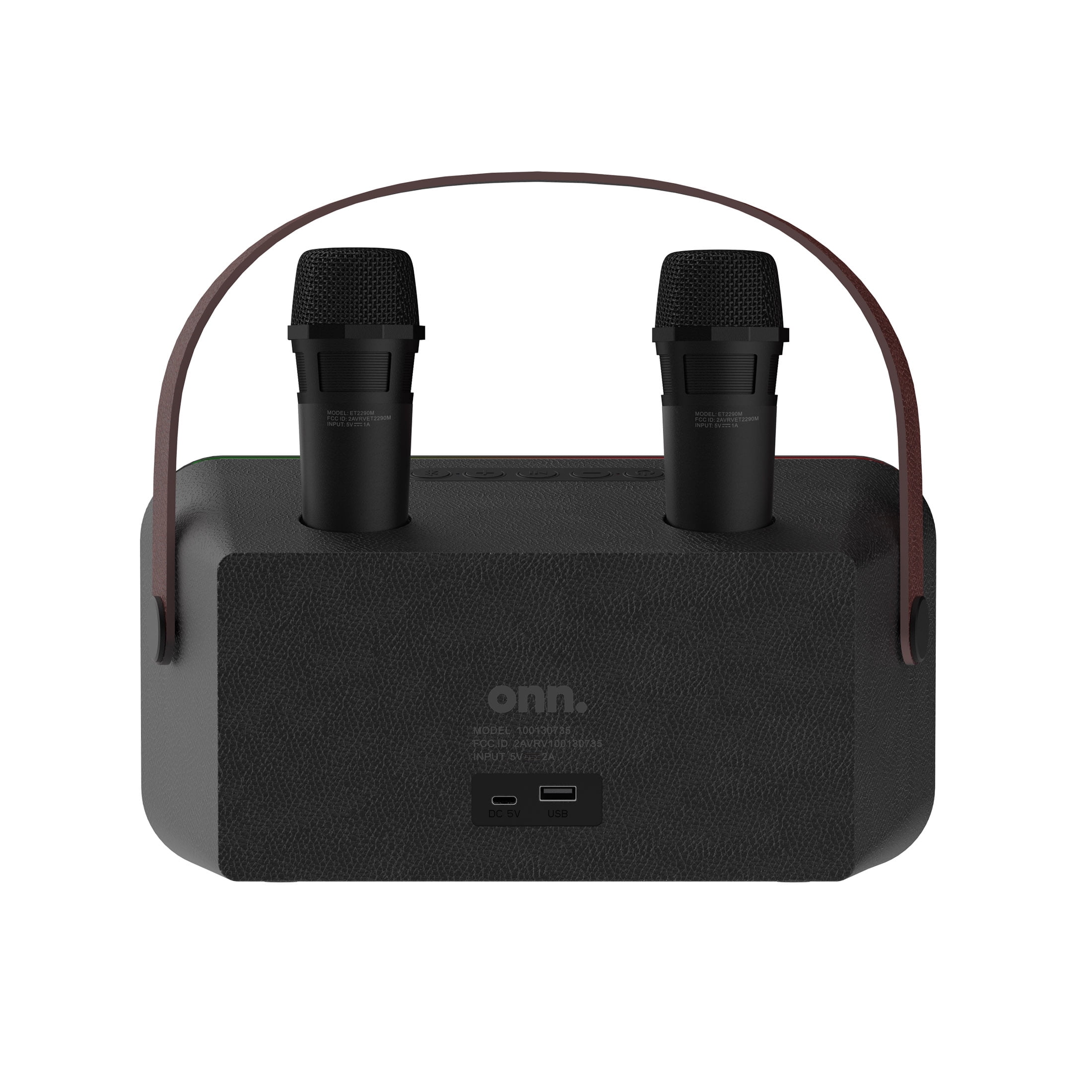 onn Karaoke Machine with 2 Wireless Microphones, LED Party Lights, 9 Hrs Playtime, Bluetooth, Voice Effects