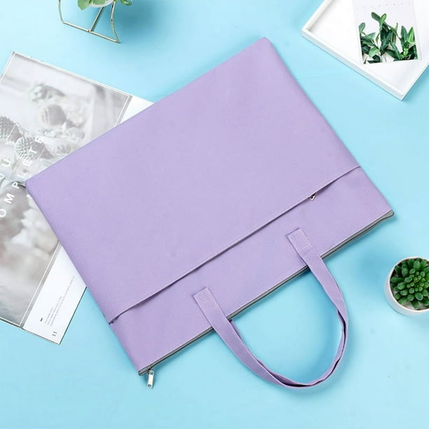 Xiao Hua Bolsa con cremallera y asa, 47 x 36 cm, tamaño grande, plegable, tamaño A4, para documentos de oficina, documentos, libros, carpetas, 1 paquete (morado).