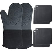 Gants de four en silicone résistant à la chaleur 2 pièces maniques pour mitaines de cuisine poignée texturée antidérapante gants de four et maniques ensembles gris