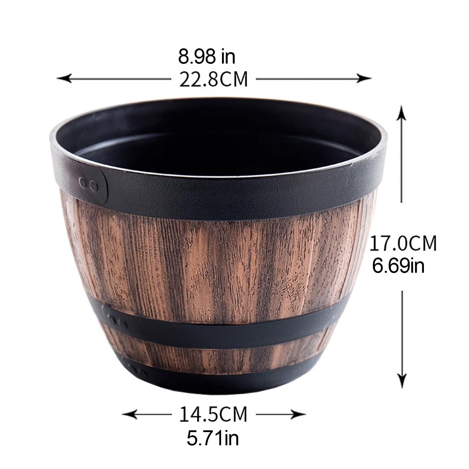 OIUR Large Flower Pot Whiskey Barrel Design Plant Pot with Drainage Holes Saucer Lotus Planter Rustic Garden Pots for Herbs Outdoor Planting