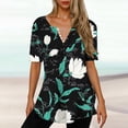 thumbnail image 4 of Blusas para las Mujeres Casual Impreso Manga Corta V-Cuello Botón de Moda, Poliéster Toda la Temporada, 4 of 5