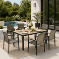 thumbnail image 2 of Seizeen 7-Piece Outdoor Table and Chairs, Patio Table Set with 6 Rattan Chairs, All-weather Outdoor Patio Dining Sets Rectangular Metal Table with Acacia Wood Top, Umbrella Hole, Gray, 2 of 10