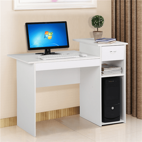 Yaheetech White Student Computer Desk With Drawer And Shelf Home Office Laptop Table Study Workstation Furniture Wood Heavy Duty
