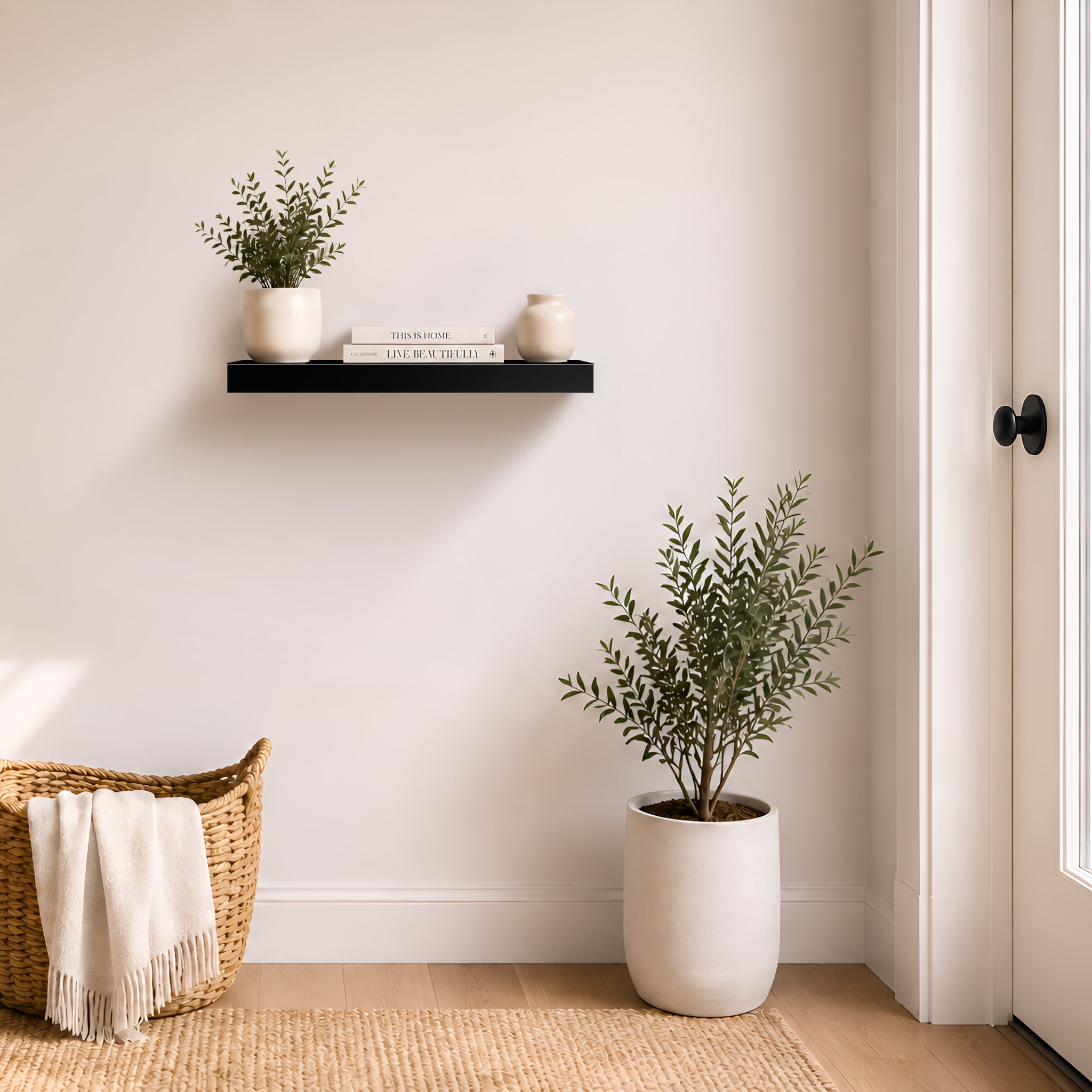 Sorbus 16.25" Floating Wall Shelf, Black, Invisible Brackets, Bathroom, Bedroom & Home Décor