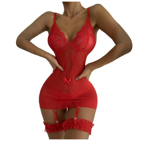 Women s Underwear Summer Lace Bowknot See-through One Piece Bodysuit With Garter Babydoll for Women