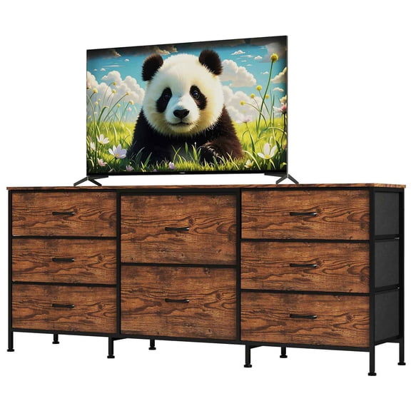 Garderth Fabric Dresser For Bedroom,TV Stand,8 Drawer Dresser With Wooden Top,Wide Chest Of Drawers,Metal Frame Storage Organizer For Living Room Hallway Closet