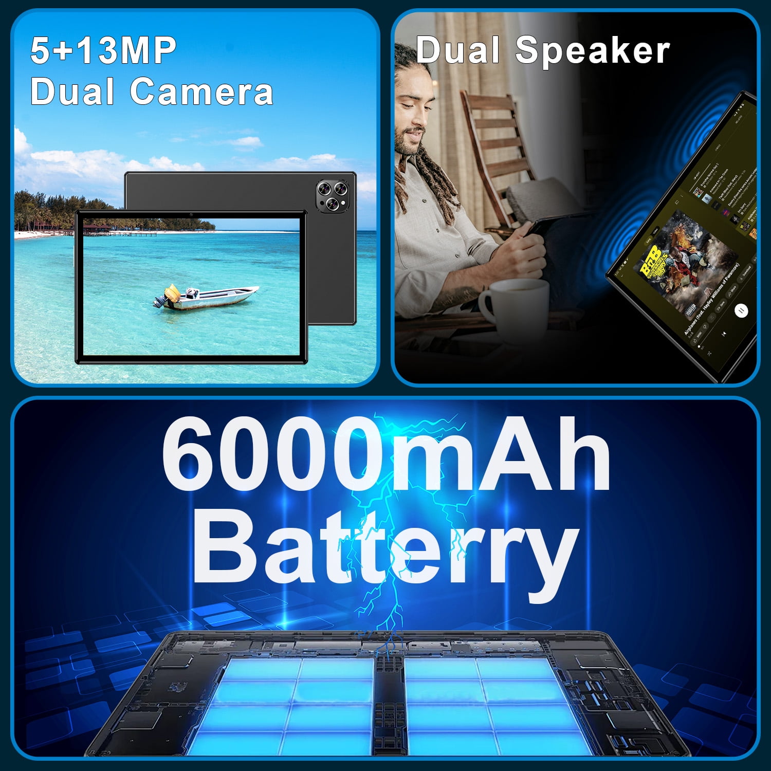 Android 13 Tablet, Tablet with SIM Card Slot Unlocked 4G LTE GSM Cellular Phone Tablet with Octa-Core 6GB RAM 128GB ROM GPS WiFi Case Camera Speaker