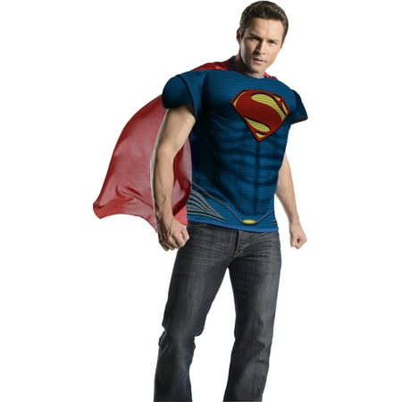 Adult Mens Deluxe Man of Steel Superman Costume Muscle T-Shirt With