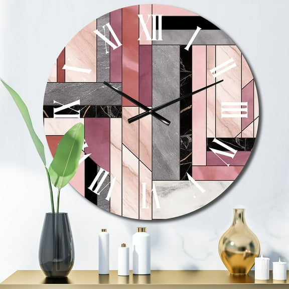 Designart "Marble Granite Agate with Gold Accents XII" Modern Geometric Oversized Wall Clock