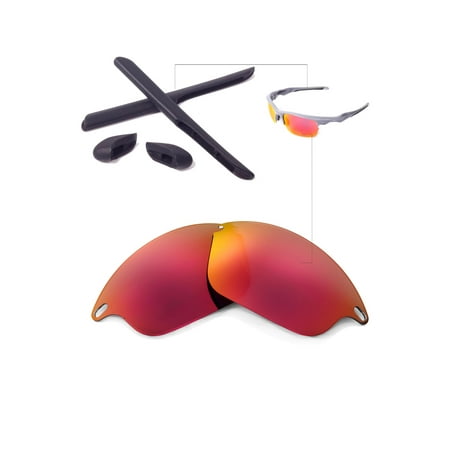 Walleva Fire Red Polarized Lenses And Black Rubber Kit For Oakley Fast Jacket