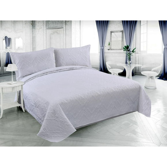 Marina Decoration Solid Embossed Pinsonic Coverlet Bedspread Bedding Ultra Soft Summer Quilt Set with Shams, White Color