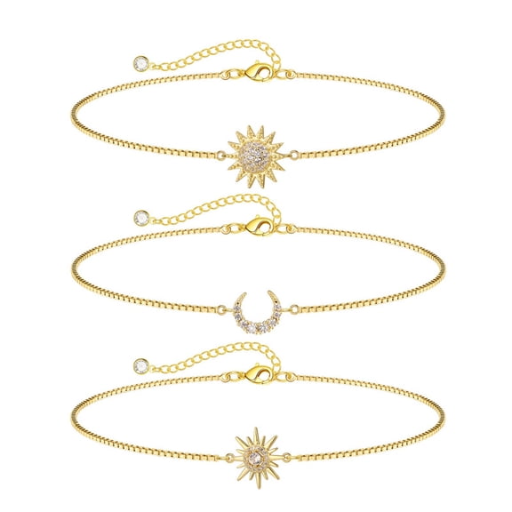 GOSFRY 3 Piece Monthly, Solar and Octagonal Star Cubic Zircon Small Pendant Adjustable Bracelet for Women Special Commemorative Day Birthday Gift