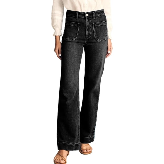 Women's Wide Leg Jeans High Waisted Stretchy Straight Leg Jeans Loose Trendy Denim Pants with Pocket