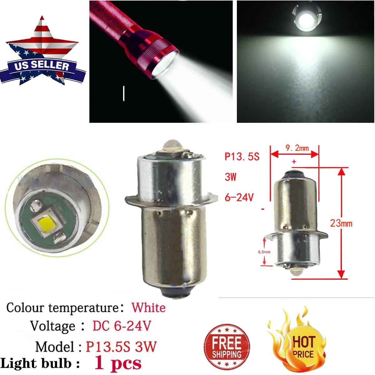 NEW 5W 6-24V P13.5S Led Flashlight Lantern Work Light Replacement Bulb 6v12v18v 