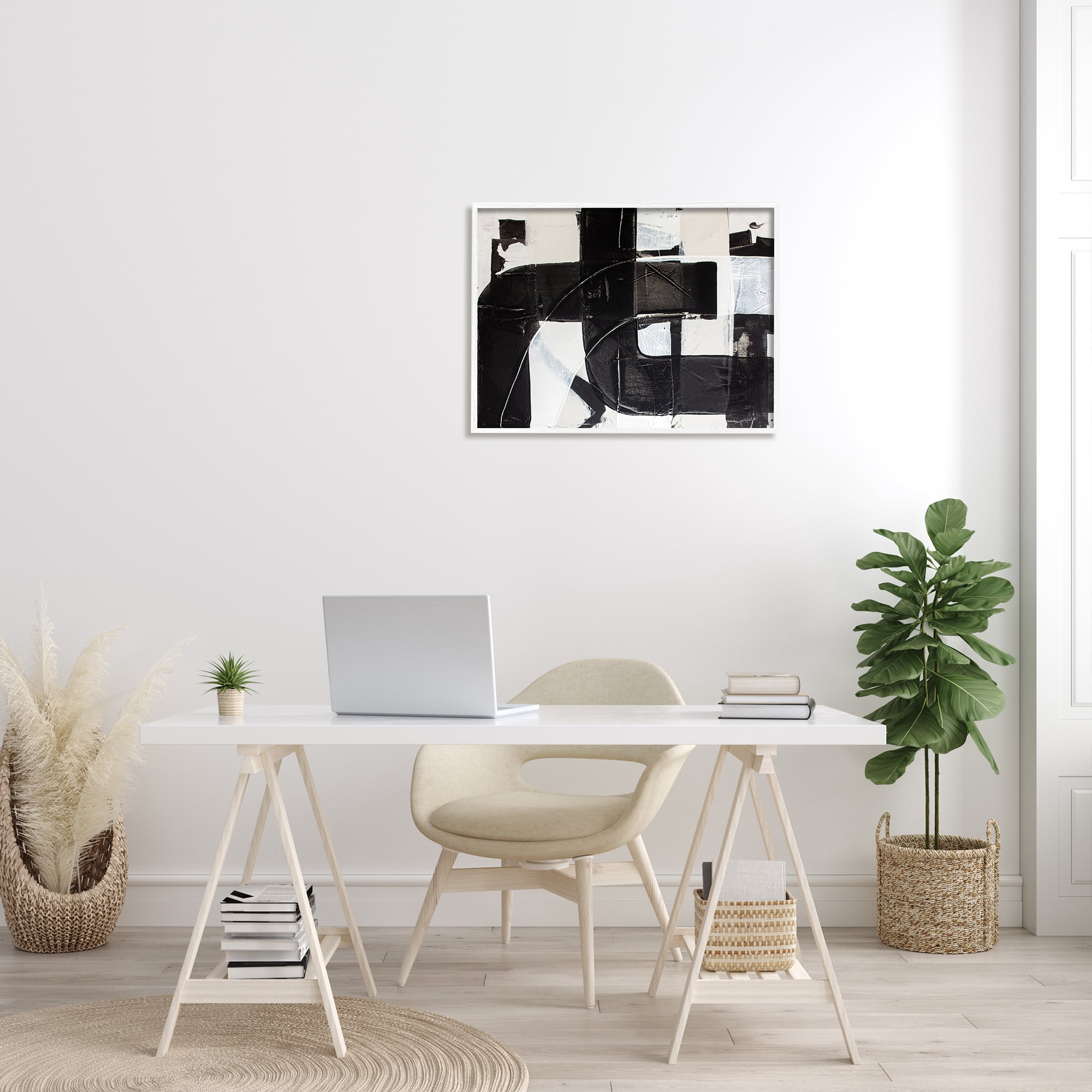 Kent Youngstrom Geometric Black White Abstract Industrial Shapes 30 in x 24 in Framed Painting Art Prints, by Stupell Home Décor