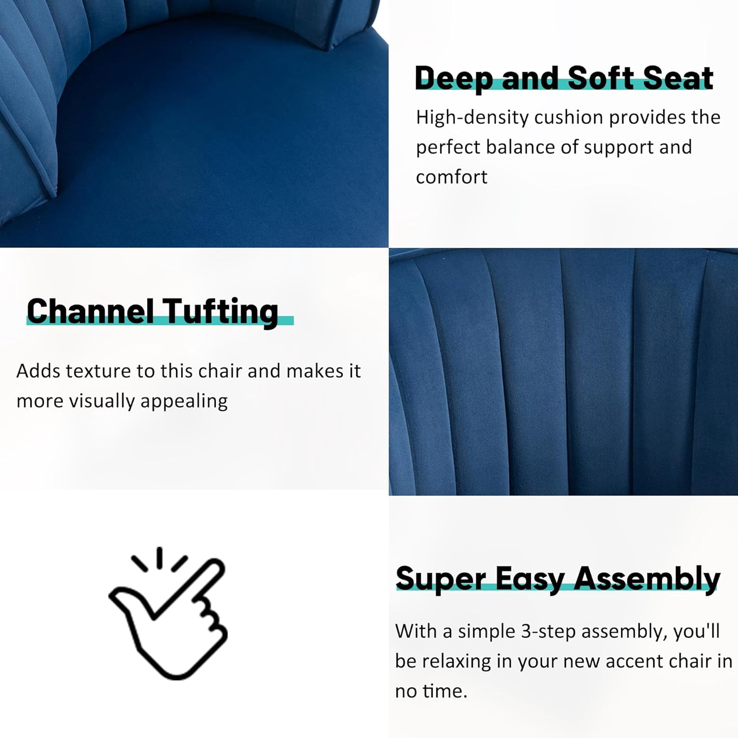 Aukfa 360-Degree Swivel Barrel Chair, Modern Velvet Round Accent Chair for Nursery and Living Room, Blue