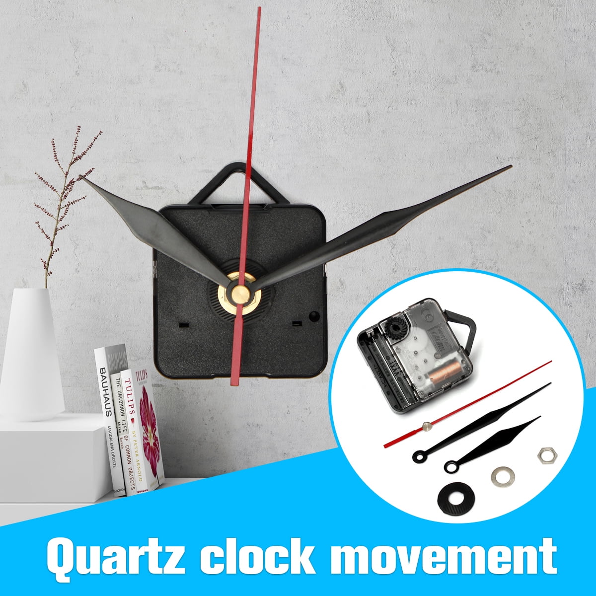 DIY Silent Clock Quartz Movement Mechanism Red Black Hands Replacement Part Set 