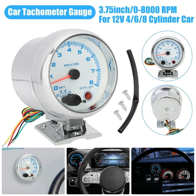 3.75'' 12V Car Tachometer Gauge Meter LED Backlight 0-8000 RPM For Most 4/6/8 Cylinder Gasoline Powered Vehicles