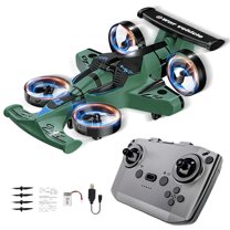 2-in-1 Land Air Drone Aircraft, Durable Remote Control Quadcopter Airplane Toy for All Ages (Green 1Pc)