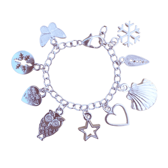 PFOYH S925 Sterling Silver Bracelets Charm Bracelet for Women with 9 different pendant accessories