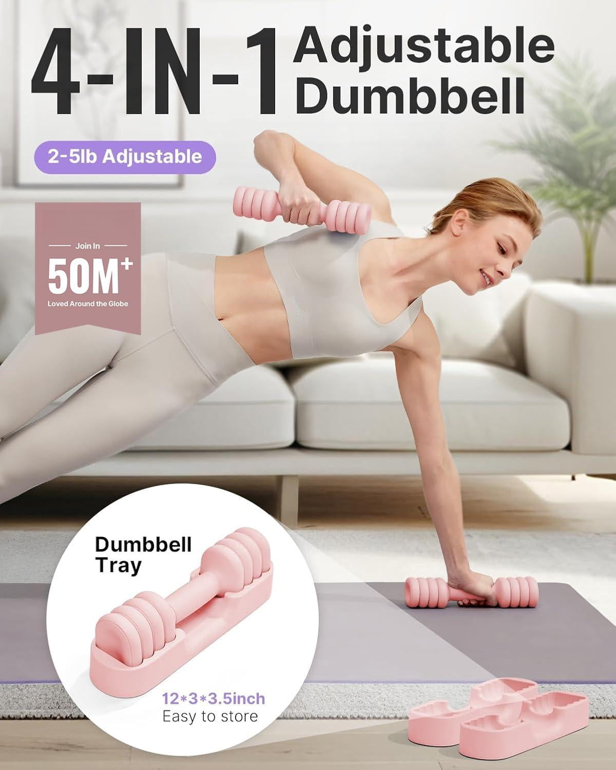 Adjustable Dumbbell Set Of 2  4-in-1 Hand Weights For Women At Home Compact Free Dumbbells With Soft Grip And Base 2-5 Lbs Each Gym