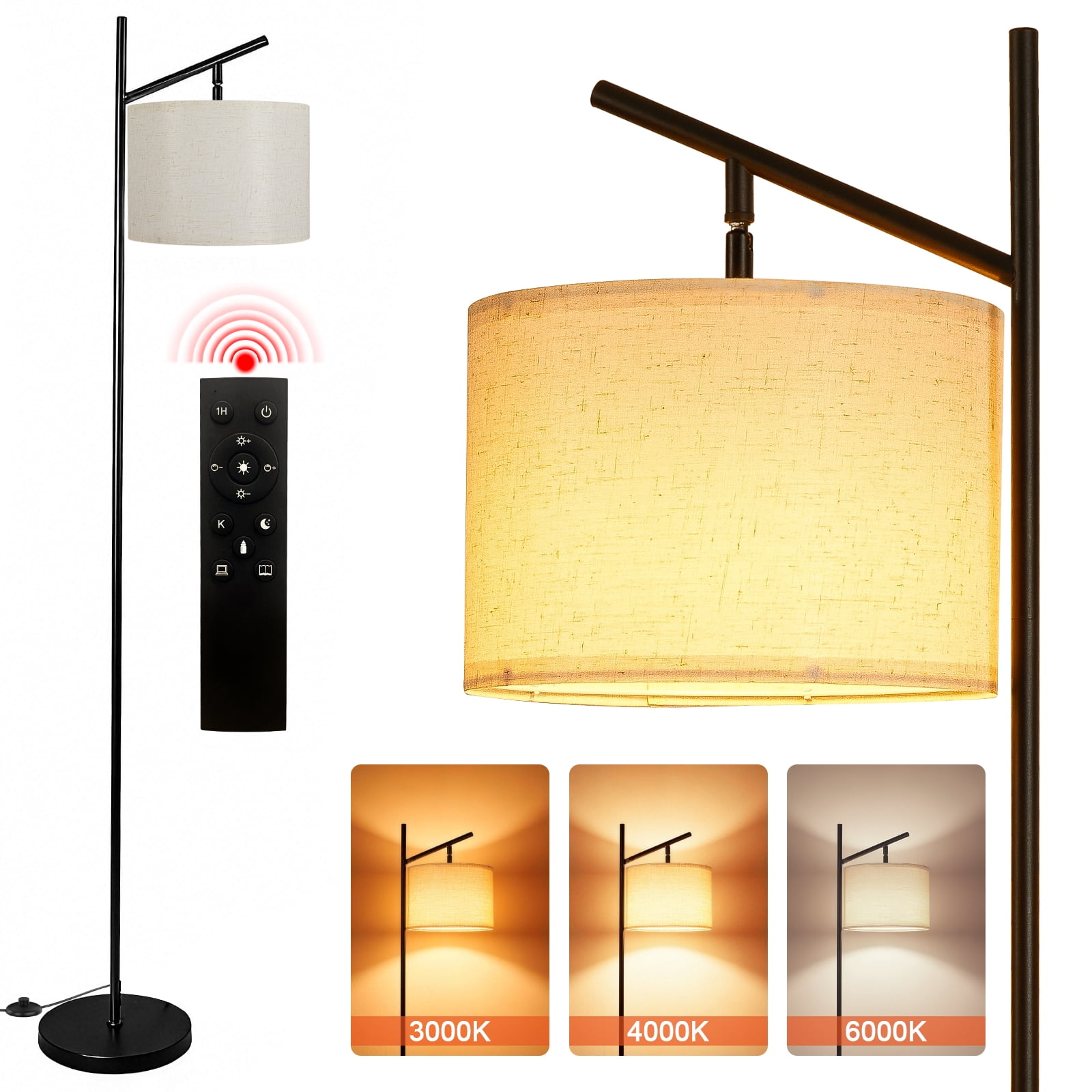 64" Floor Lamps for Living Room with Remote Control 3 Color Temperature Dimmable Standing Lamp Tall Pole Lamps for Bedroom, Office,Gold,Bulb Included