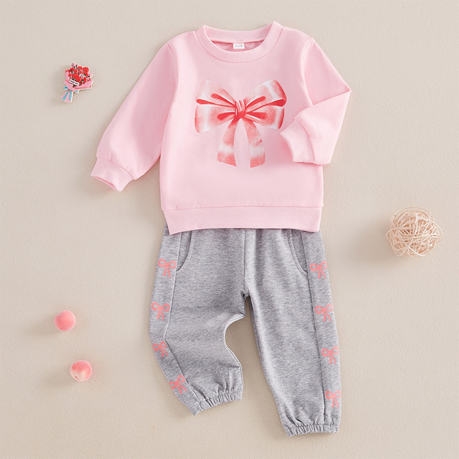 Zshosam Girls Fall Clothes Girls Fall Outfits Fashion Long Sleeve Tops and Wide Leg Pants Girls Clothing Set,Pink 6-12 Months