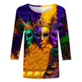 thumbnail image 4 of Cavosen Carnival Dressy Tops for Women 3/4 Sleeves Mardi Gras Shiny Mask Graphic Print Shirts Round Neck Party Holiday Tops Loose Stylish Festival Blouse Party Funny T-Shirt S, 4 of 5