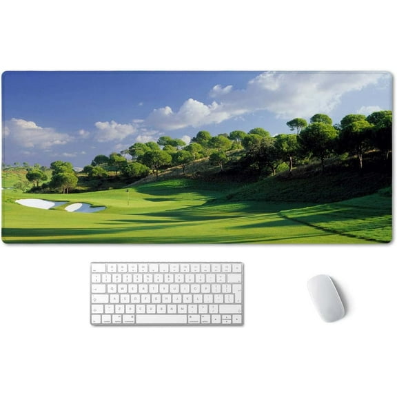 Extended Mouse Pad, XXL Gaming Mouse Pads, Large Big Mousepad Laptop Computer Keyboard Mat Desk Pad with Non-Slip Base Stitched Edge for Gaming Office, 35.4 x 15.7 inch, Golf Course