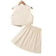 thumbnail image 3 of Girls Summer 2 Piece Outfits Size 7/8 Sleeveless Button Vest Tank Tops Pleated Skirt Set Party Vacation Clothes Beige, 8 Y, 3 of 7