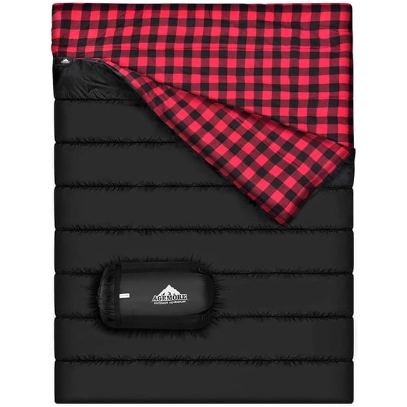 XIMEI Cotton Flannel Double Sleeping Bag for Camping/Backpacking/Hiking, Queen Size 2-Person Waterproof, Lightweight with Compression Sack, for Adults/Teens