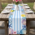 thumbnail image 4 of Summer Ocean Table Runner 90 Inches, Sea Starfish Shell Flowers Lemon Blue Stripes Bed Runner Dresser Scarves Tabletop for Indoor Outdoor Parties/Ceremony/Banquet, 13" x 90", 4 of 9