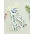 thumbnail image 3 of Bagilaanoe 2Pcs Toddler Baby Girl Easter Outfits Letter Print Short Sleeve T-shirt Tops + Flare Trousers 12M 18M 24M 3T 4T 5T Kids Long Pants Set, 3 of 8